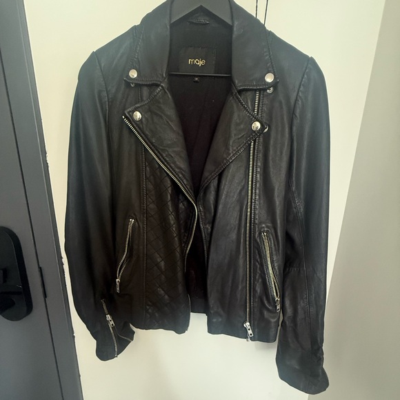 Maje Dark Leather Biker Jacket - Picture 1 of 4